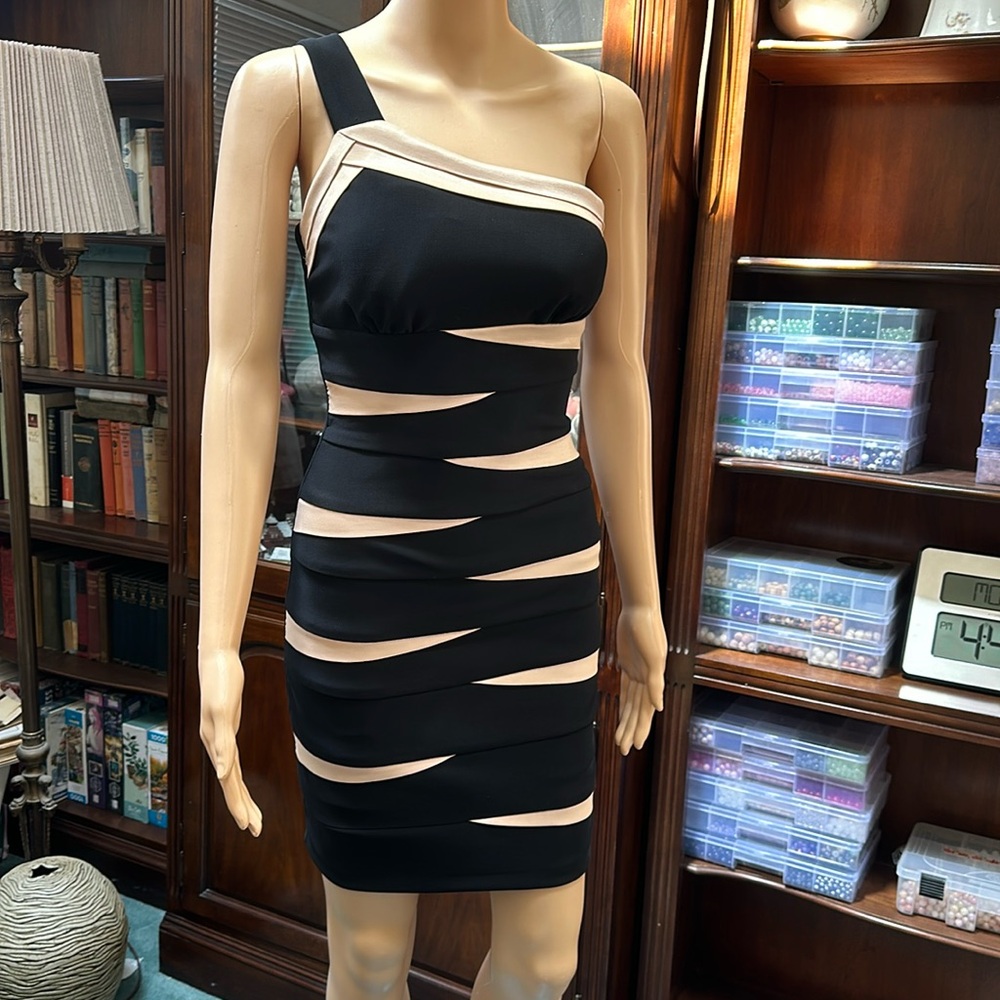 Tawny Black & Nude Bandage Dress